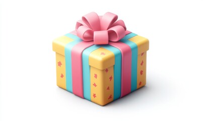 Obraz premium Cartoon-style gift box with a big bow on top, 3D celebration and surprise icon