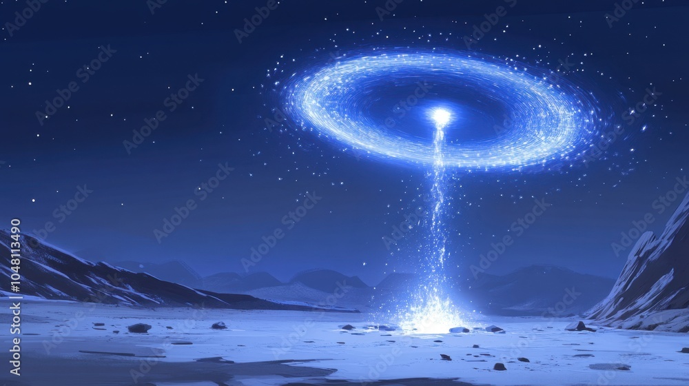 Poster a stunning visual of sparks spinning around a flashing star, with flying particles in a mesmerizing 