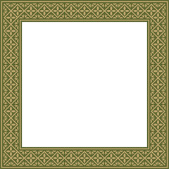 Vector gold with green square classic renaissance ornament. Rectangle, european border, revival style frame
