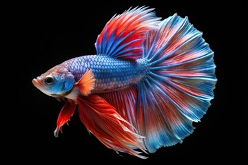 Tilted angle Betta fish isolated on white background flying