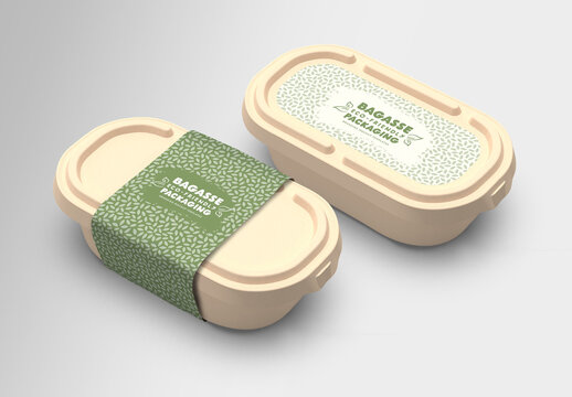 Bagasse Eco-Friendly pair of Oval Packaging Mockup