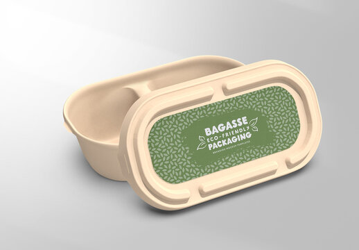 Bagasse Eco-Friendly Oval Packaging Mockup