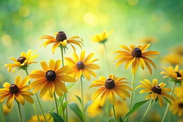 Obraz premium Tilted angle black eyed susans with soft green pastel background