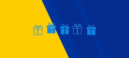 gifts as silhouette outline, light blue on yellow blue background