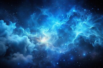 Obraz premium Tilted angle blue dust nebula effect with cosmic cloud formations and blue effect