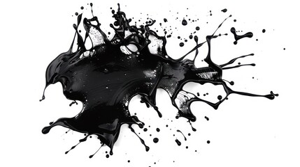 Black Liquid Splashing and Creating a Unique Pattern on a White Background