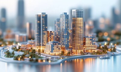 Obraz premium Mixed-use development with residential and commercial buildings, urban planning, 3D illustration