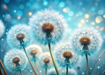 Obraz premium Enchanting Abstract 3D Dandelions in Light Blue Floral Background for Summer and Spring Inspiration