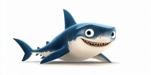 Fototapeta premium A friendly cartoon shark smiles with its teeth showing.