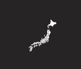 japan political map with black background