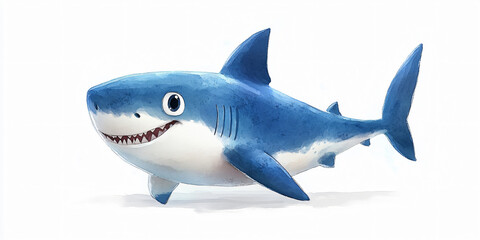 Obraz premium Cute cartoon illustration of a blue shark smiling with a white background