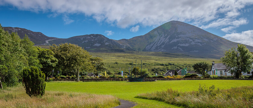Murrisk, Ireland - June 29 2024 "View on Croagh Patrick and National Femine Memorial"