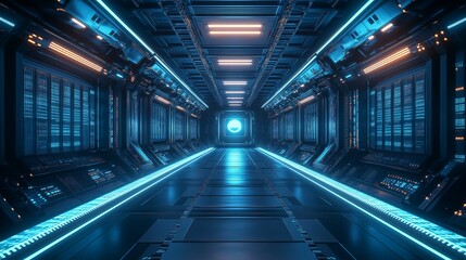 Futuristic Corridor with AI Microchip Aesthetic