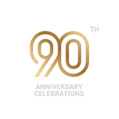 90 years anniversary logo design on white background for celebration event. 90th celebration emblem.