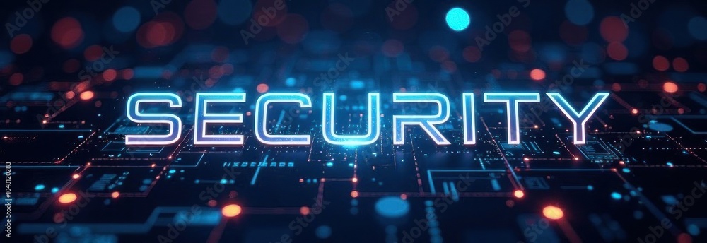 Aufkleber glowing security text in digital design. digital security banner with futuristic glow.