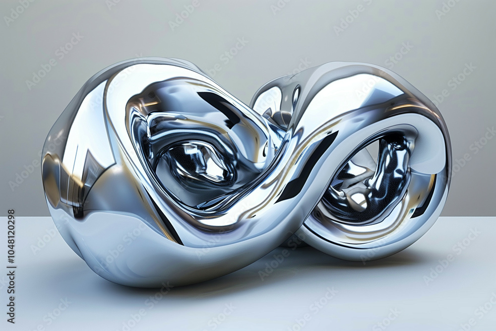 Aufkleber futuristic abstract sculpture with polished chrome surface reflecting light in an artistic modern de