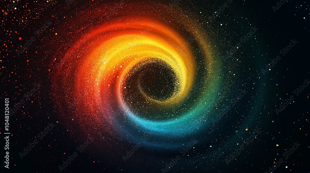 Poster colorful neon particles in abstract swirl pattern
