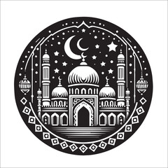 Mosque logo design with Islamic creative concept Vector black