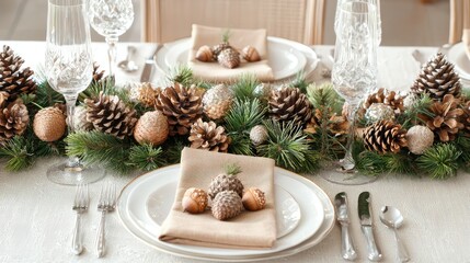 Elegant Seasonal Table Setting with Natural Decor