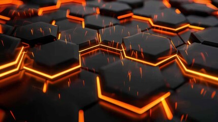 Fototapeta premium Abstract Hexagon Pattern with Glowing Orange Lines