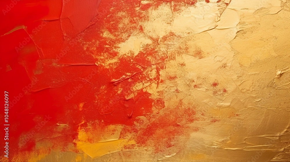 Wall mural chinese abstract gold ink in red paper texture fat paint on surface background flat lay top view cop