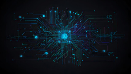 Obraz premium Circuit board technology backdrop with digital patterns and waves, representing data and energy in a futuristic cyberspace concept