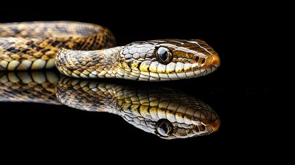 Fototapeta premium Slithering Snake Mirrored in Reflective Surface Symbolizing Duality and Balance in Nature