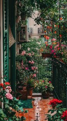 Obraz premium Charming Balcony Garden Overflowing with Lush Plants