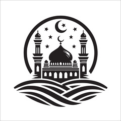 Mosque logo design with Islamic creative concept Vector black