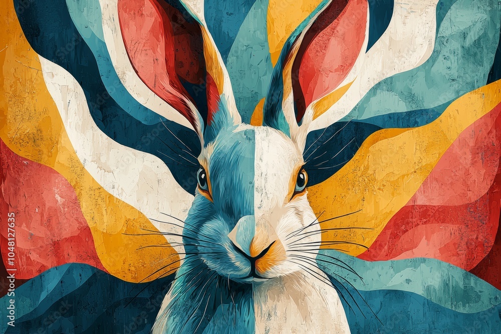 Poster colorful abstract rabbit art with vibrant patterns and textures in a modern artistic style showcasin