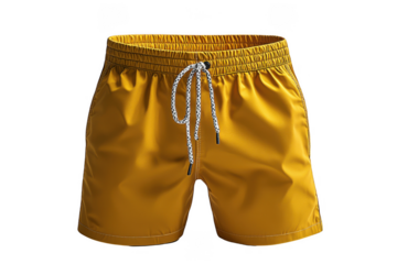 Yellow board shorts with white ropes isolated on transparent background, png file, no background png file