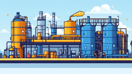 Chimneys and buildings in petrochemical plants