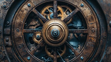 Fototapeta premium Steampunk Clock with Exposed Gears in Close-Up View