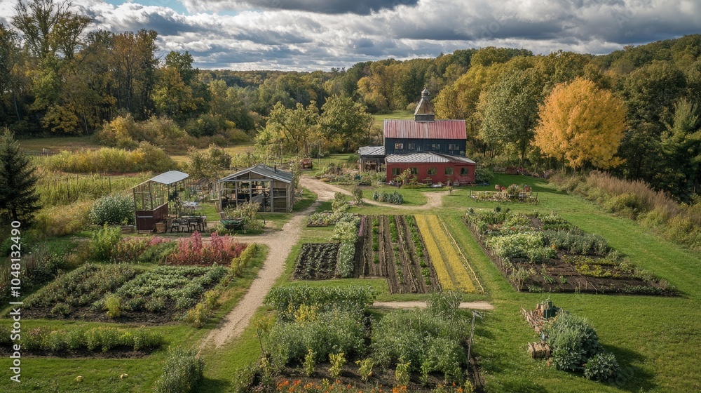 Poster a biodynamic farm practicing regenerative methods, using natural cycles and composting to create a c