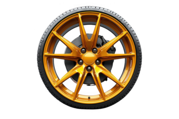 Yellow Car Wheel isolated on transparent background, png file, no background png file