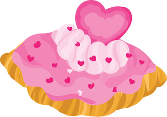 Cartoon pink croissant illustration. White background.