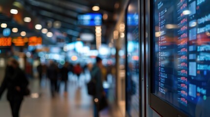 Blurred View of a Digital Signboard in a Crowded Interior Space