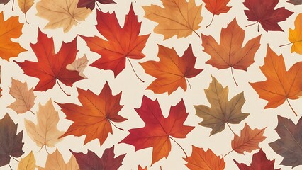 digital illustration featuring a seamless pattern of autumn leaves overlapping arrangement of various leaf shapes and sizes, creating a rich tapestry of fall foliage