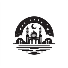 Mosque logo design with Islamic creative concept Vector black