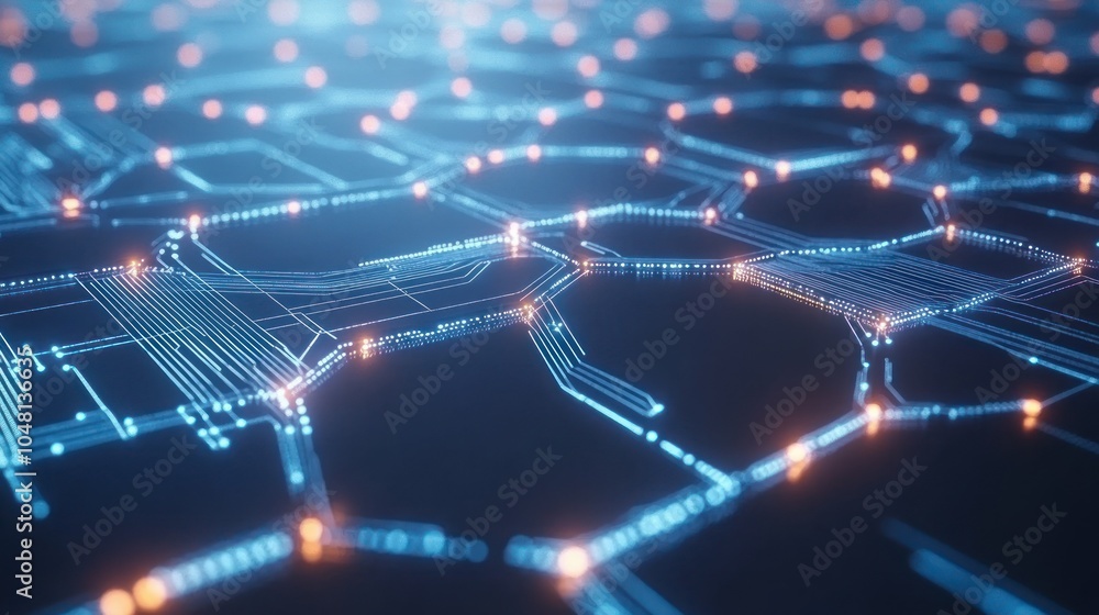 Poster Abstract digital network with glowing lines and nodes