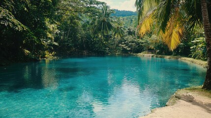 Obraz premium Clear Turquoise Lagoon Surrounded by Lush Greenery