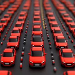 Obraz premium A dense arrangement of red cars on a road, depicting traffic congestion.