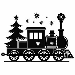 Fototapeta premium Christmas Victorian vintage steam engine train Black silhouette