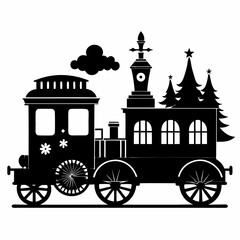 Fototapeta premium Christmas Victorian vintage steam engine train Black silhouette
