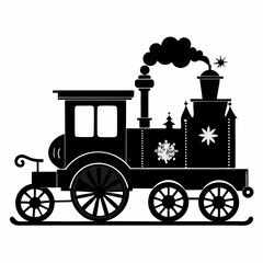 Fototapeta premium Christmas Victorian vintage steam engine train Black silhouette