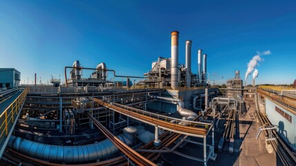 Fototapeta premium Industrial Complex, Pipes, and Smokestacks