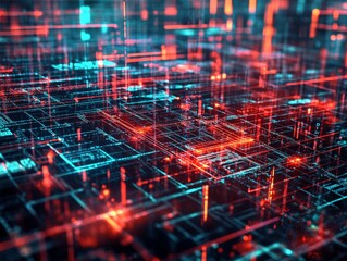 Fototapeta premium IT system being protected by a complex web of firewalls and security protocols, with hacker attempts being blocked.