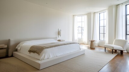 a minimalist bedroom with an oversized bed