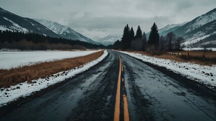 A Road on a Snowy Day, surrounded by Icy landscape V2