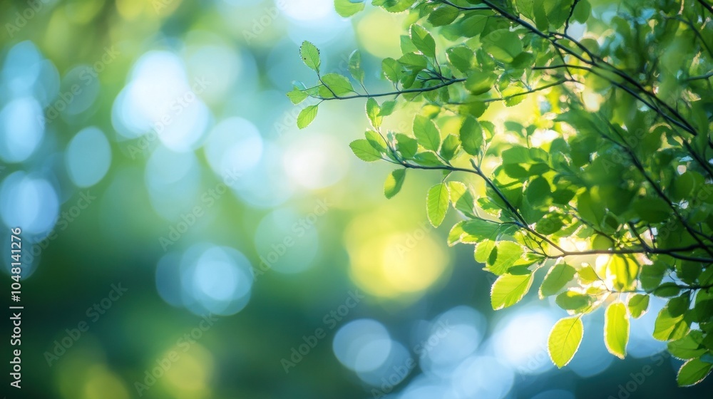 Poster green tree with sky bokeh effects. serene and dreamy background atmosphere. soft-focus nature backdr